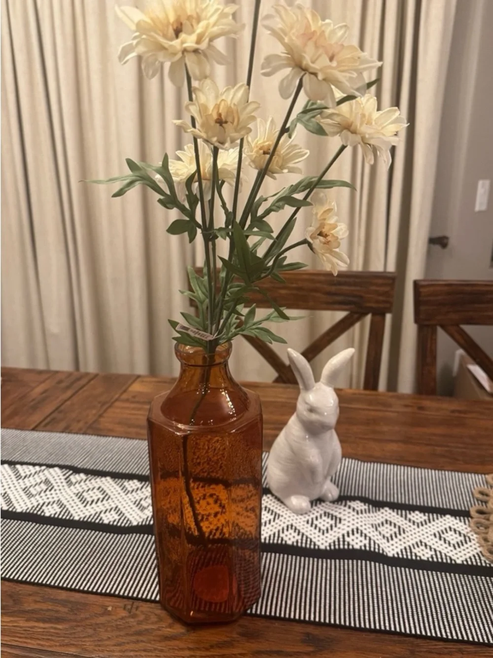 Octagonal Amber Glass Bottle Vase Large-Hearth & Hand with Magnolia